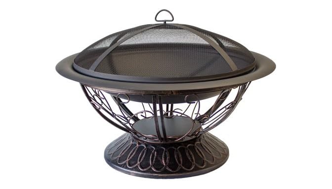 30 Inch Round Wood Burning Fire Pit with Screen Lid and Poker P7309
