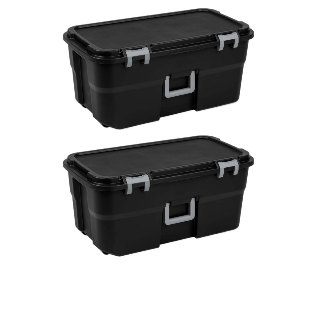 2 Pack 22 Gallon Black Wheeled Lockable Plastic Storage Trunk A299655