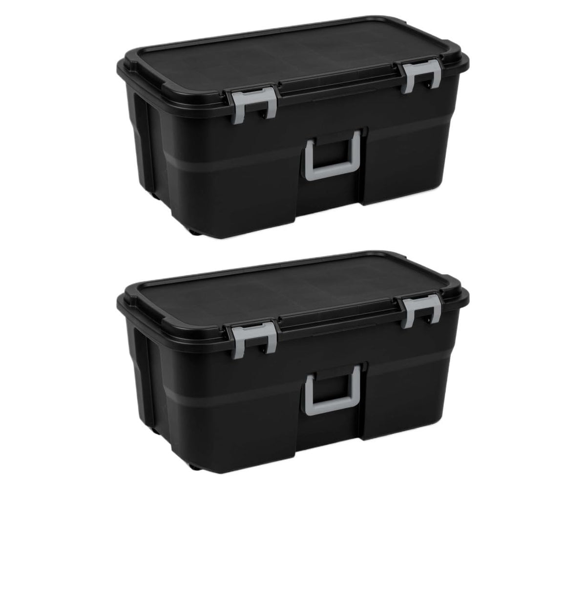 2 Pack 22 Gallon Black Wheeled Lockable Plastic Storage Trunk A299655
