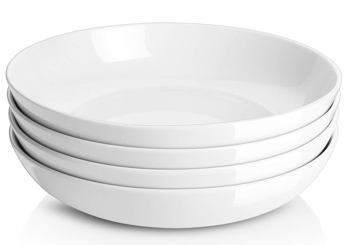 9.75" 50 Ounces Ceramic Pasta Bowls Set of 4 White R64701