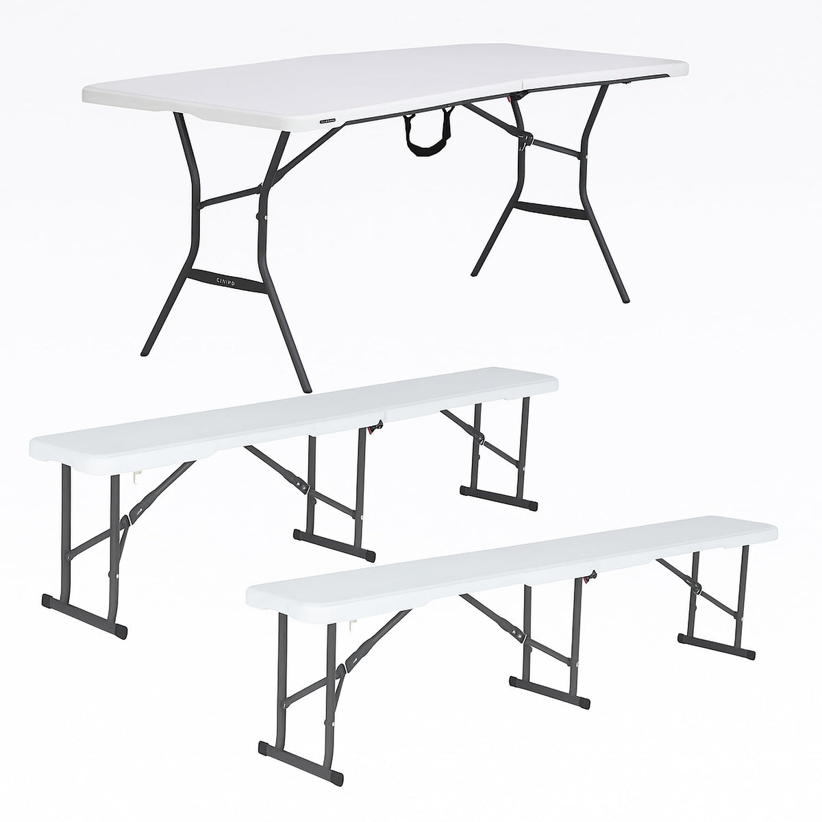 White Granite Fold-in-Half Table with 2 Folding Benches U183428