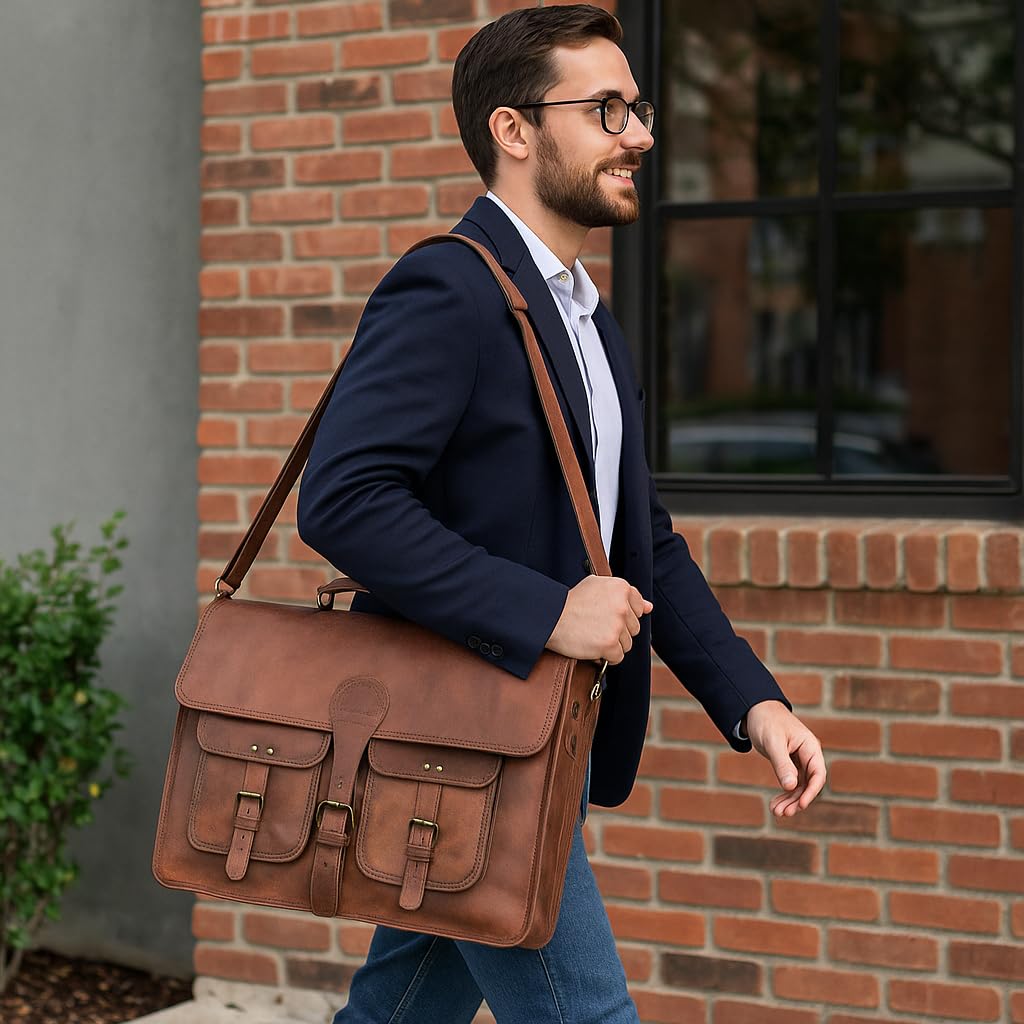 18 inch Leather Messenger Bag A9458