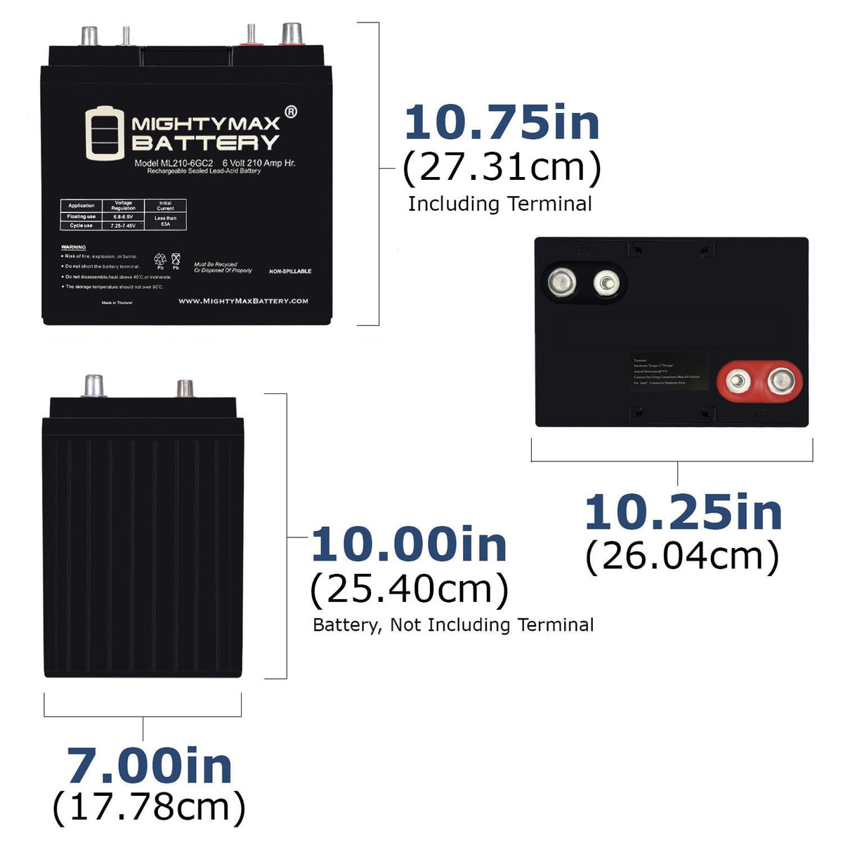 6V 210AH Dual Terminal SLA Deep Cycle Battery 4 Pack G4260