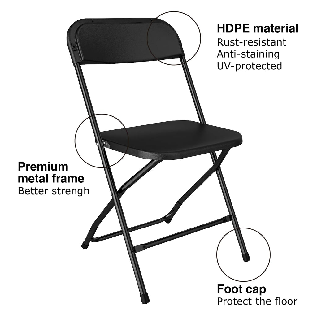 Black Plastic Folding Chairs, 10 Pack E471