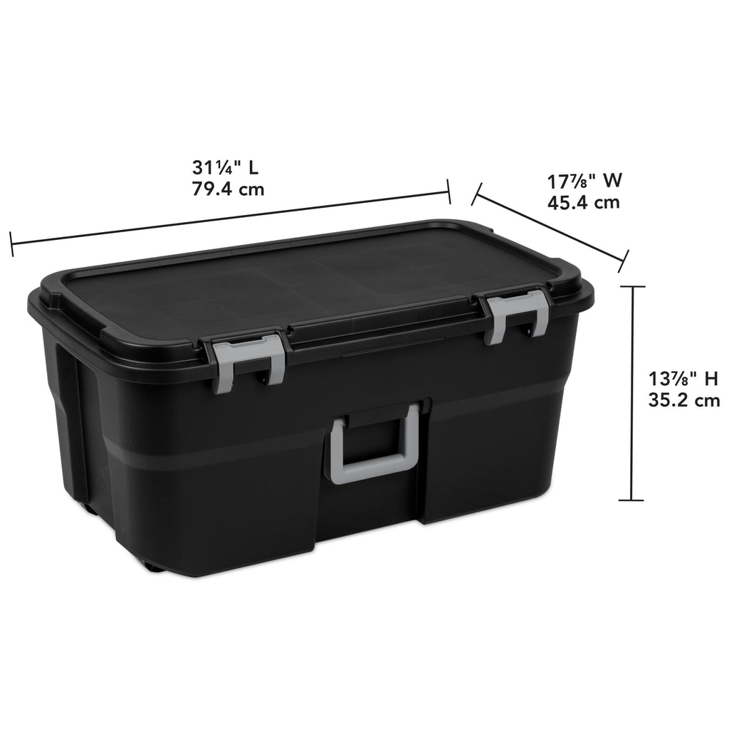 2 Pack 22 Gallon Black Wheeled Lockable Plastic Storage Trunk A299655