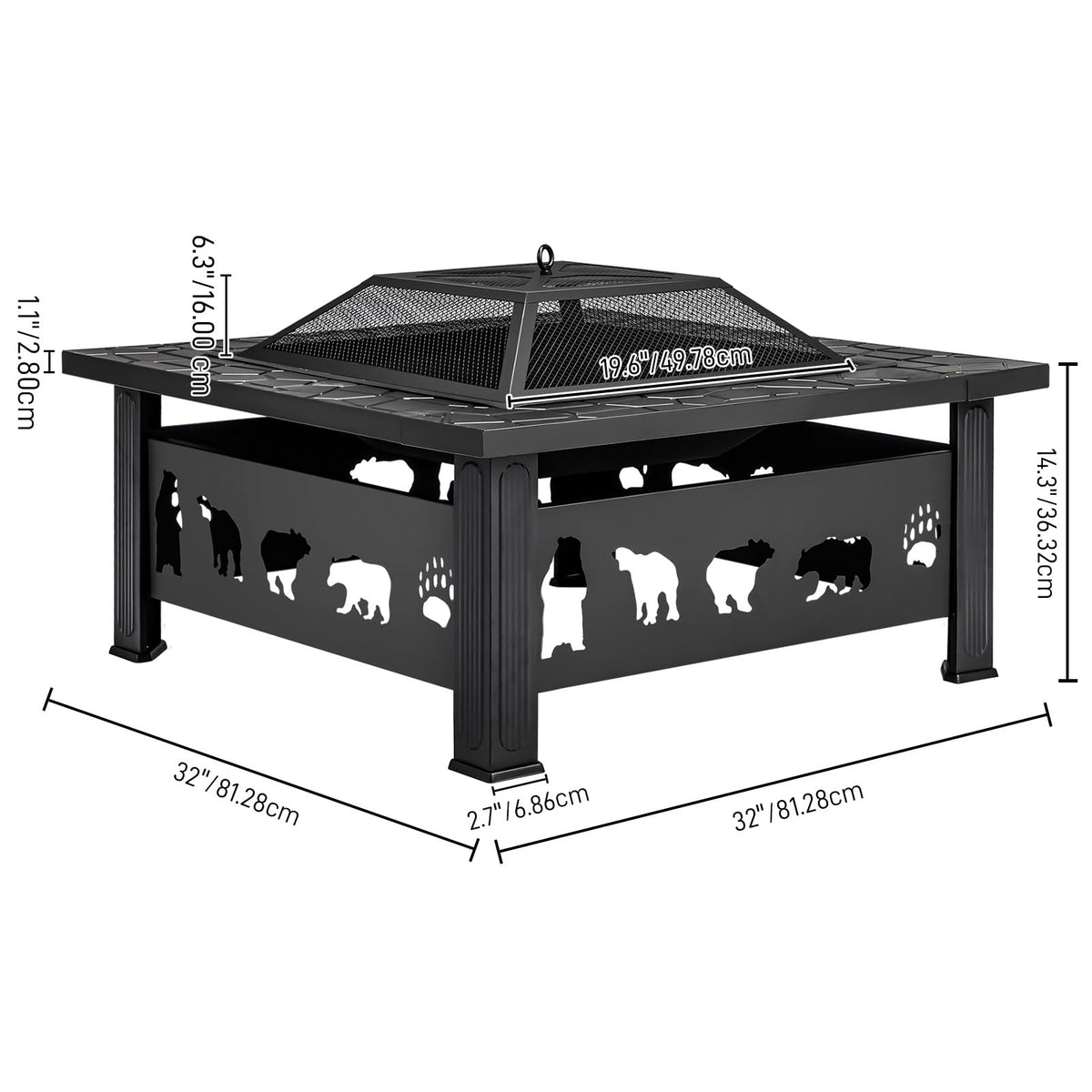32 Inch Square Metal Patio Fire Pit Table X3546