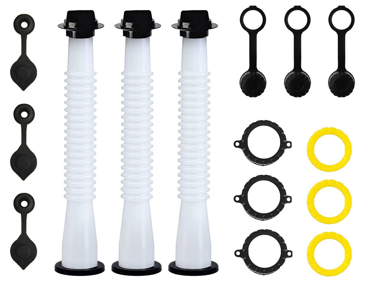 Gas Can Spout Replacement with Gasket, Stopper, Collar Caps and Vent Caps, Pack of 3 F45933