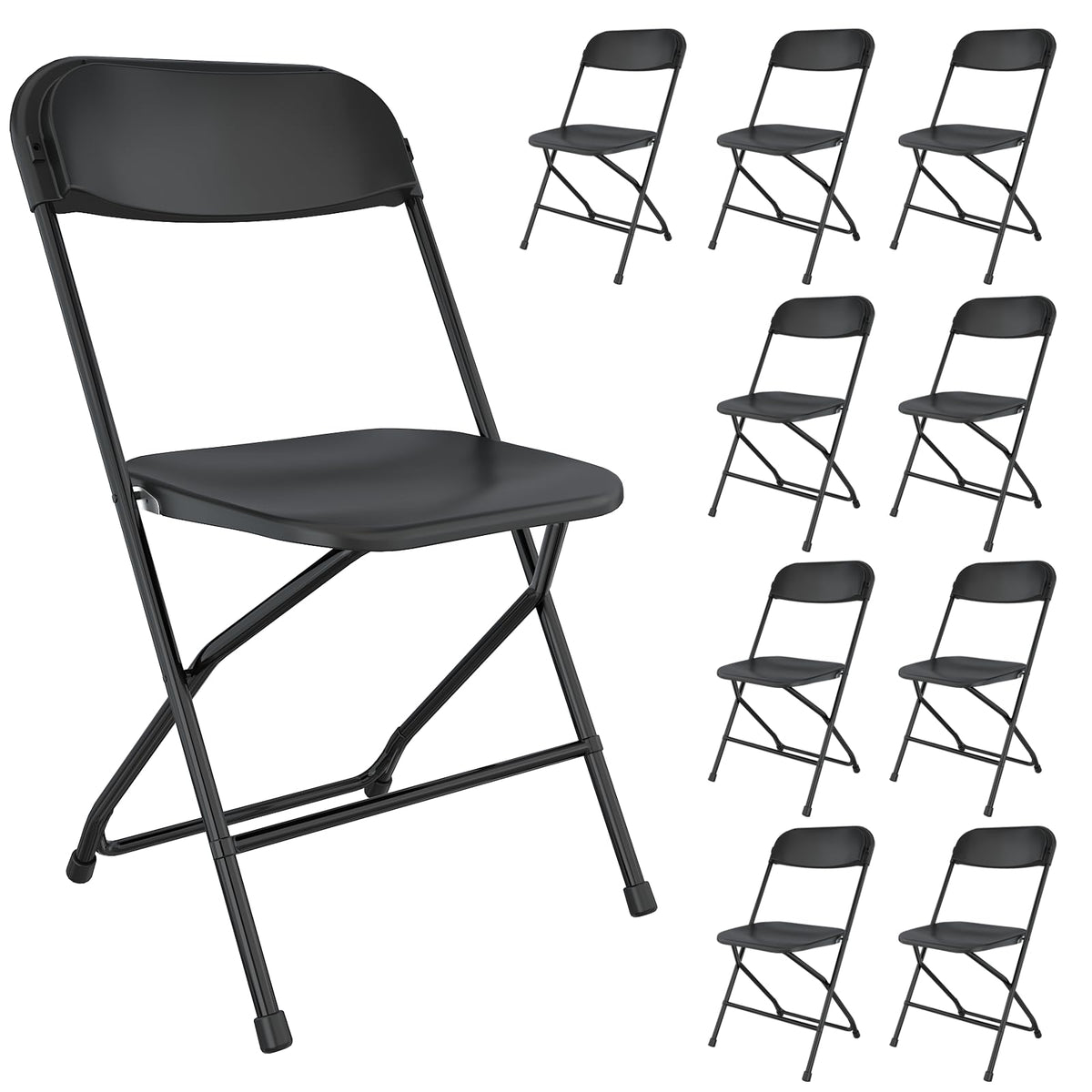 Black Plastic Folding Chairs, 10 Pack E471