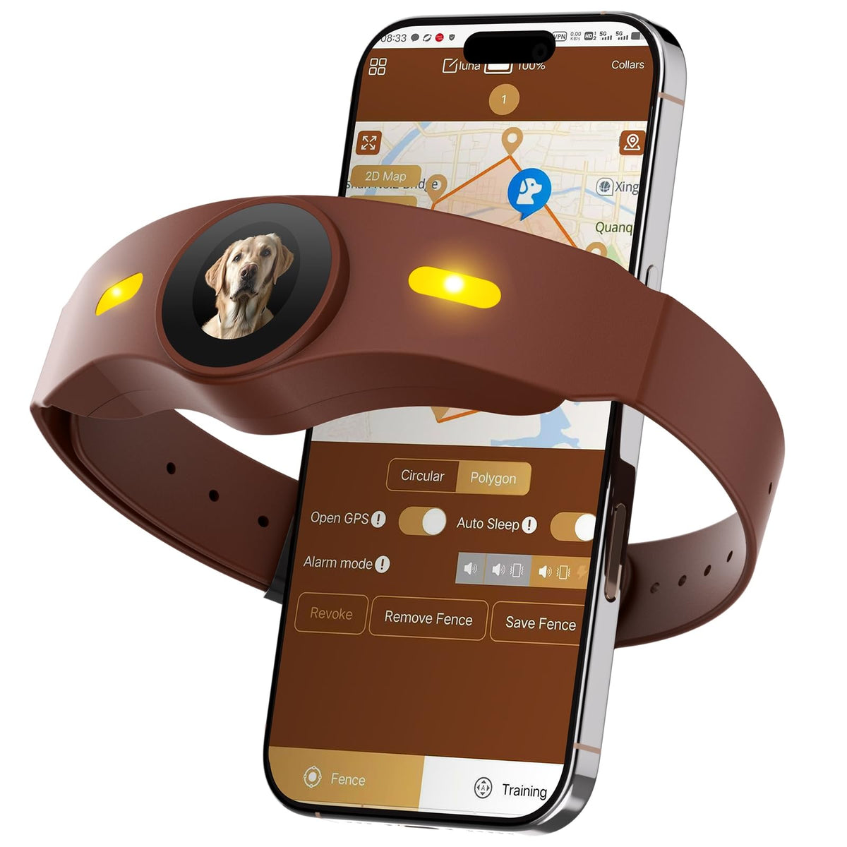 Wireless Dog Fence Collar, 64-3280ft Adjustable, Rechargeable IP7 Waterproof, Brown F5723