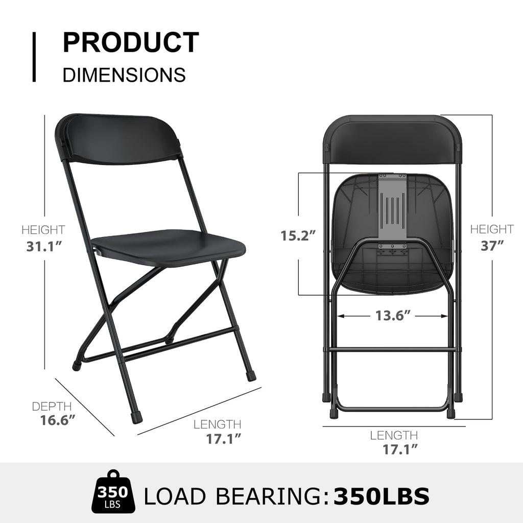Black Plastic Folding Chairs, 10 Pack E471