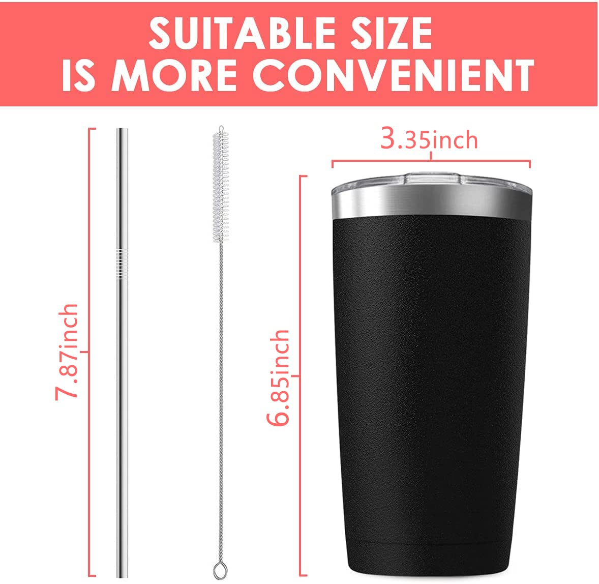 6 Pack 20 oz Stainless Steel Insulated Tumbler with Straw and Lid U102
