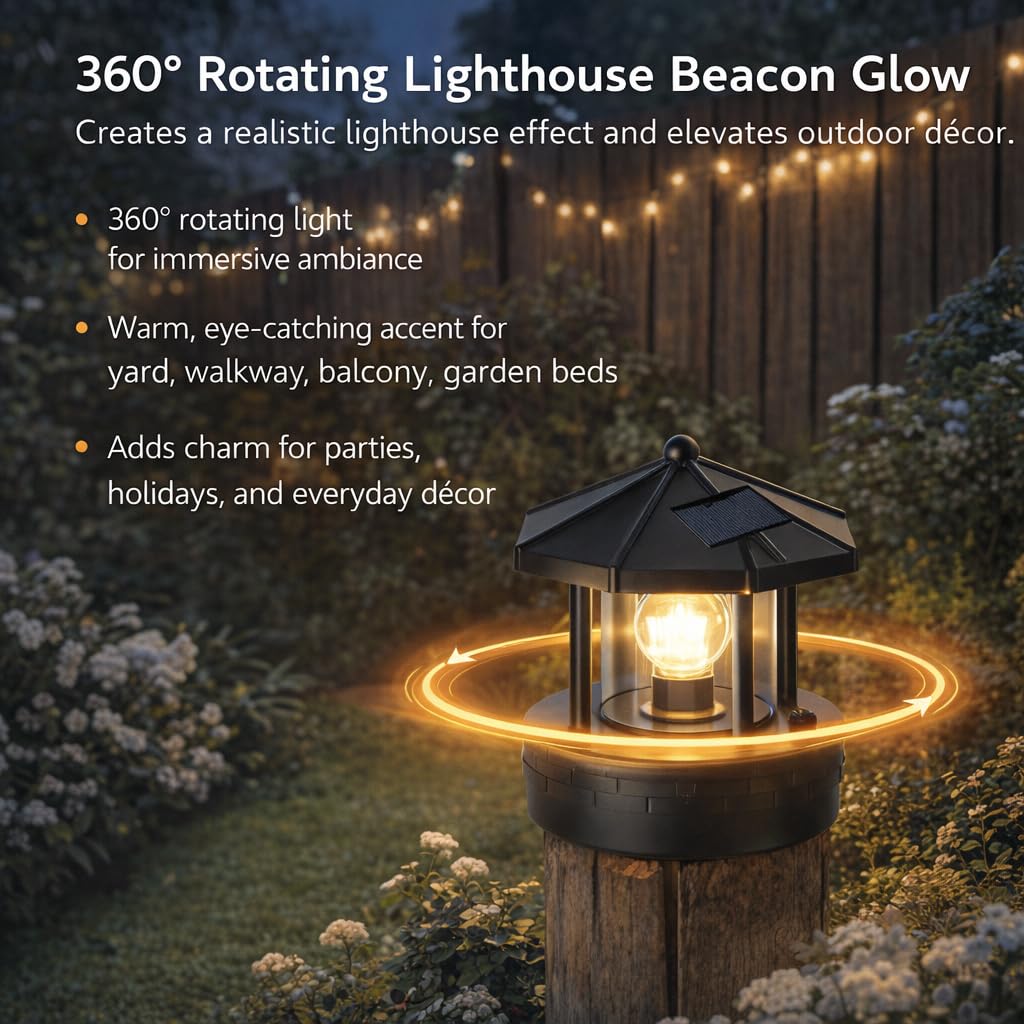 Solar Lighthouse Lamp with Rotating Beacon IP44 Waterproof LED Light N208