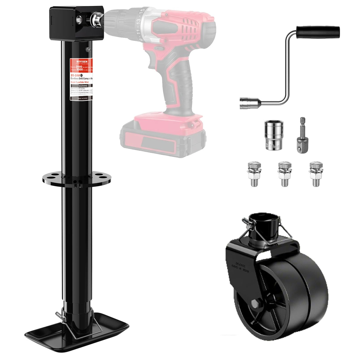 A-Frame Trailer Jack 2-in-1 5000lbs Foot Plate & 2000lbs Dual-Wheel Y35050
