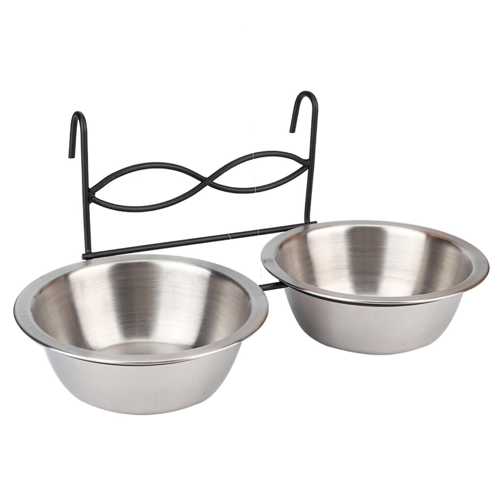 Stainless Steel Hanging Pet Bowls, 2 Bowls 1 Hook Y9257