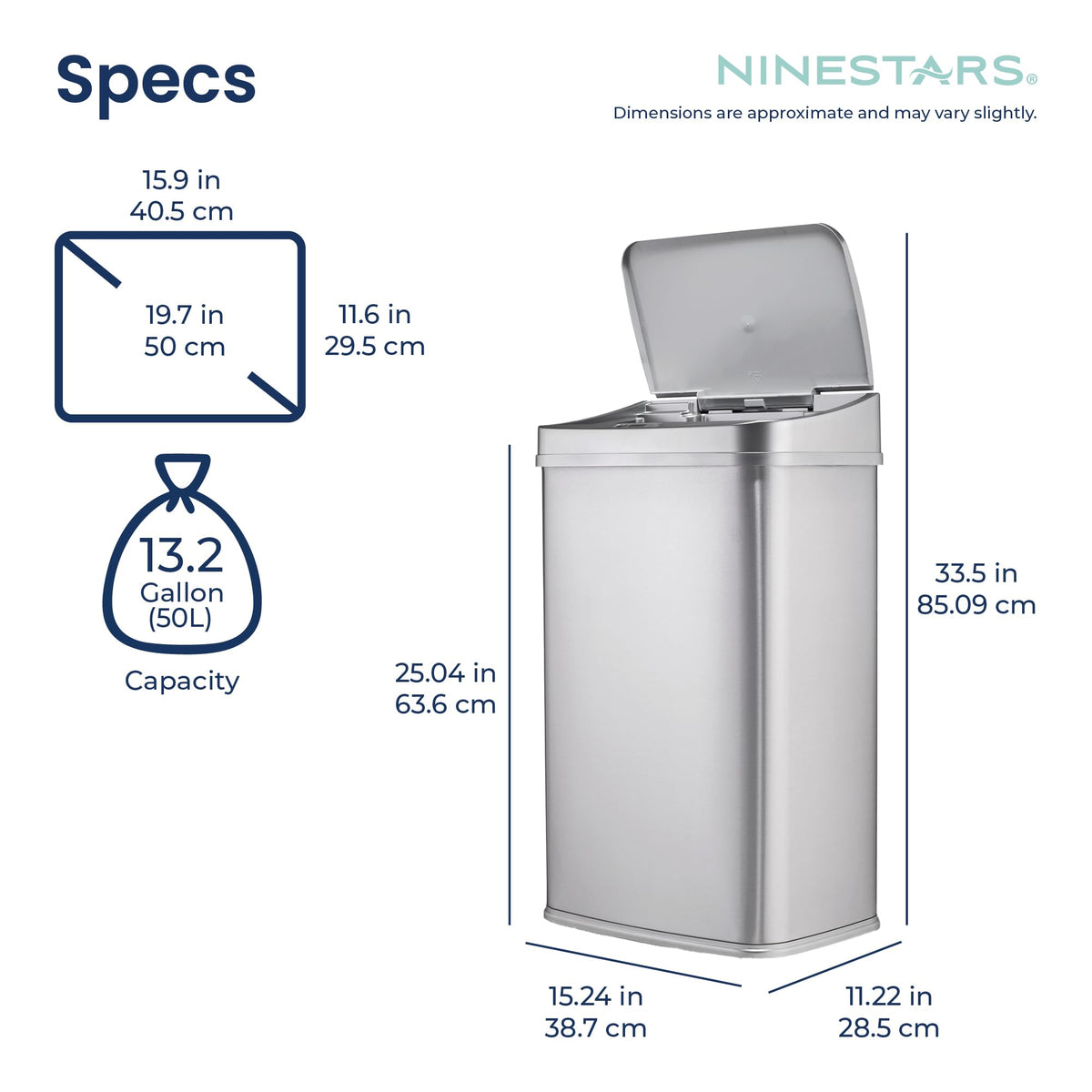 13 Gallon Automatic Stainless Steel Trash Can I597619