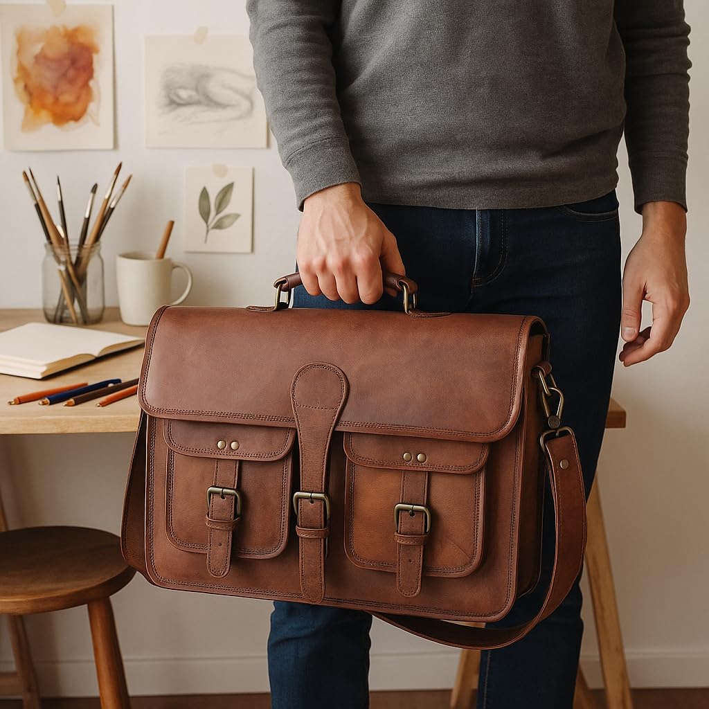 18 inch Leather Messenger Bag A9458