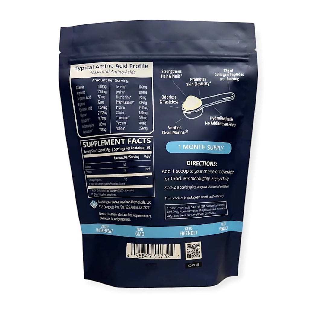 Hydrolyzed Marine Collagen Peptides Powder, Wild-Caught Fish, 30 Servings S4491
