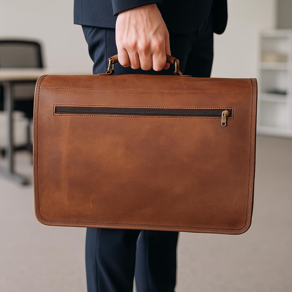 18 inch Leather Messenger Bag A9458
