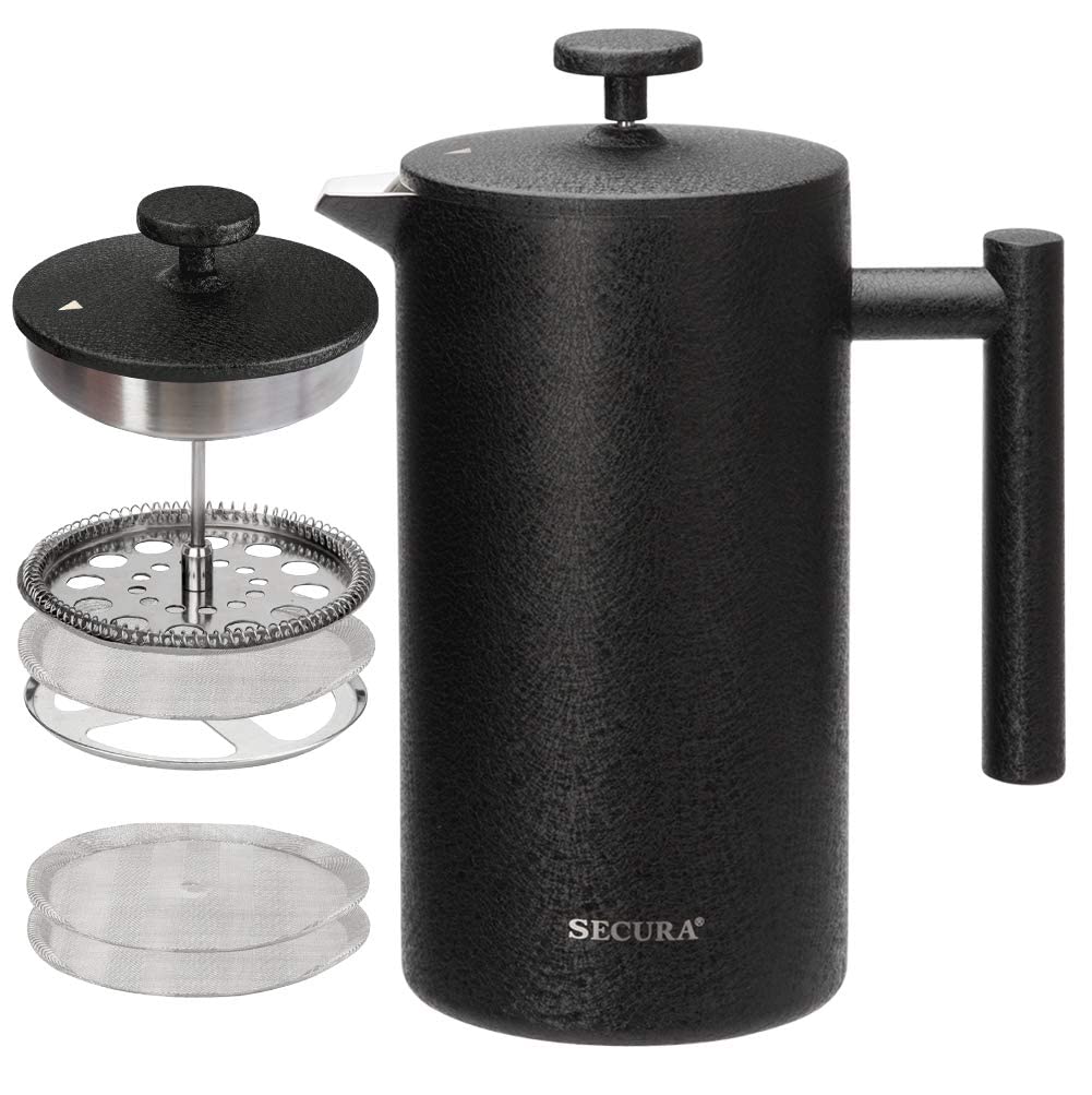 French Press Coffee Maker, 304 Grade Stainless Steel Insulated, 34oz, Black M42109