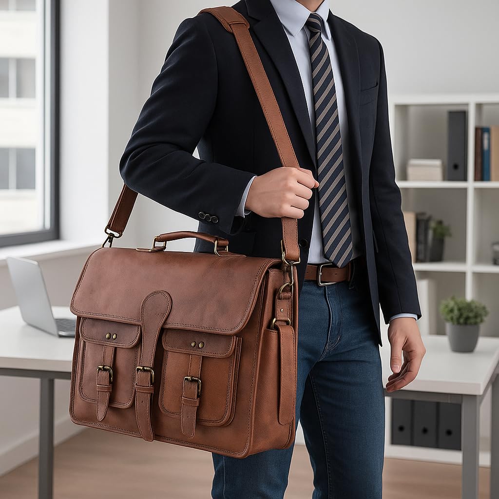 18 inch Leather Messenger Bag A9458