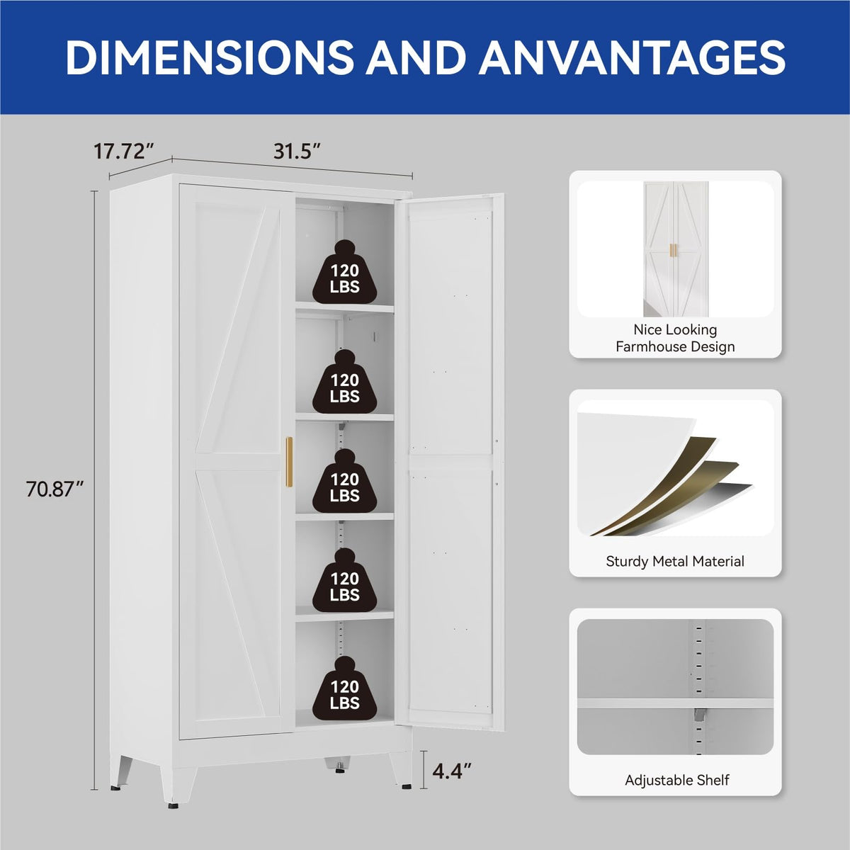 Metal Wardrobe Closet with Doors, 71'' Tall Steel Armoire with Shelves N69625