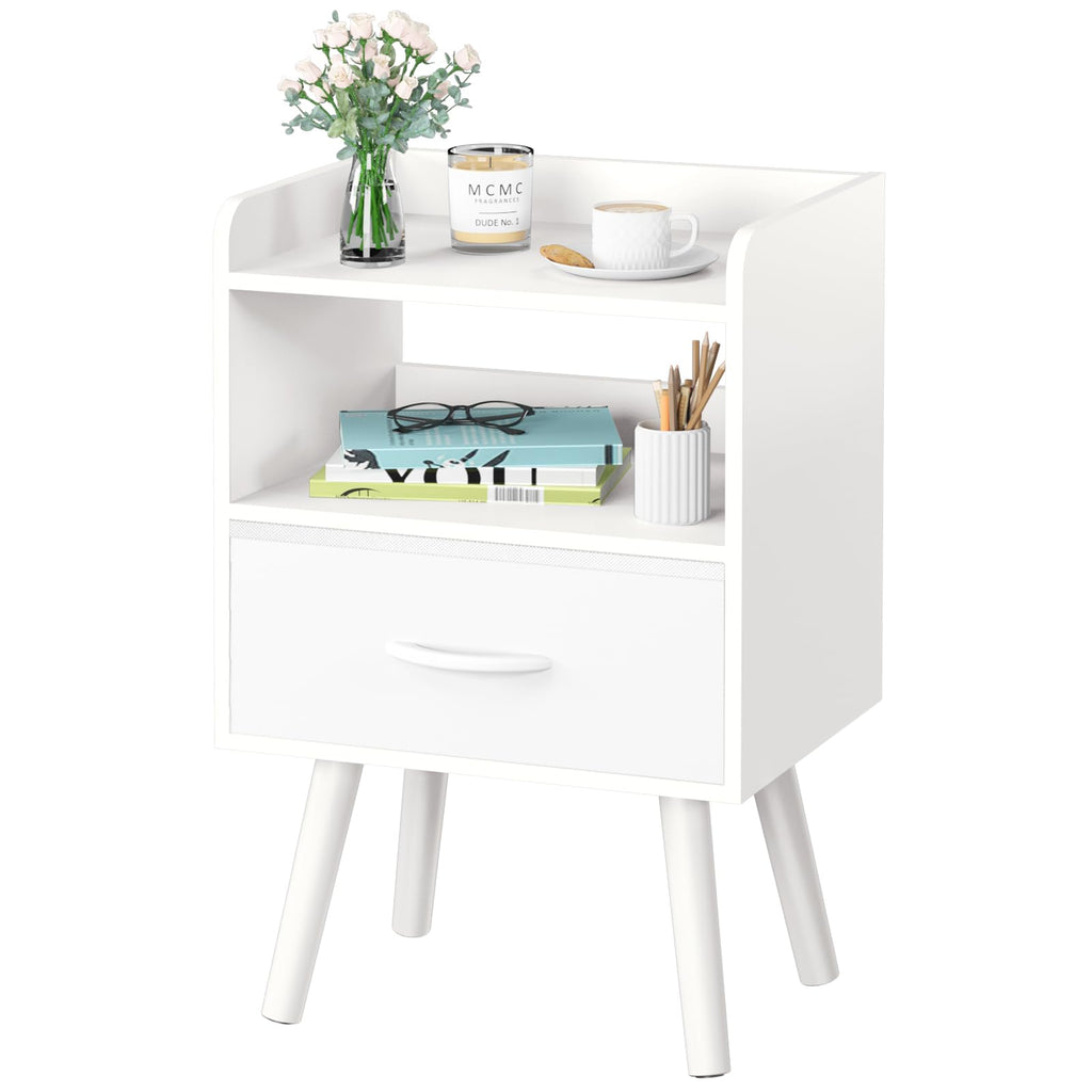 Modern Nightstand with Drawer and Open Storage Shelf H80075