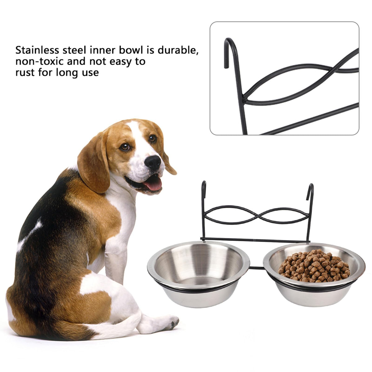 Stainless Steel Hanging Pet Bowls, 2 Bowls 1 Hook Y9257