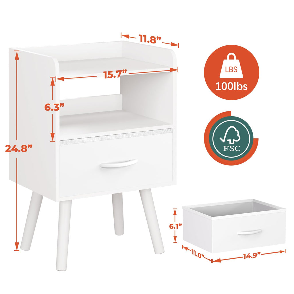Modern Nightstand with Drawer and Open Storage Shelf H80075