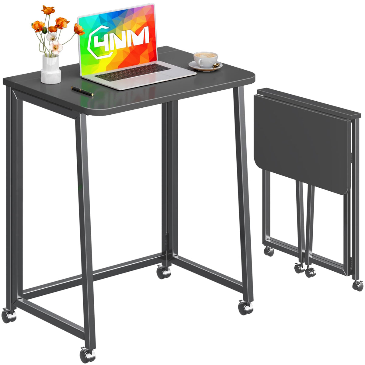 23.6" Folding Mobile Desk with Wheels, All Black M735678