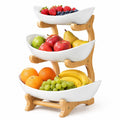 3-Tier Plastic Fruit Bowl Basket with Bamboo Stand L40519