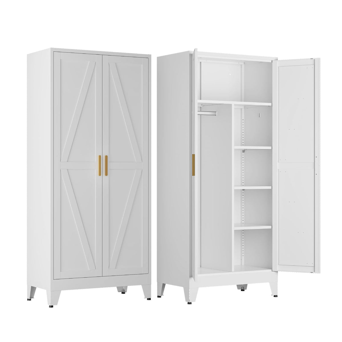 Metal Wardrobe Closet with Doors, 71'' Tall Steel Armoire with Shelves N69625