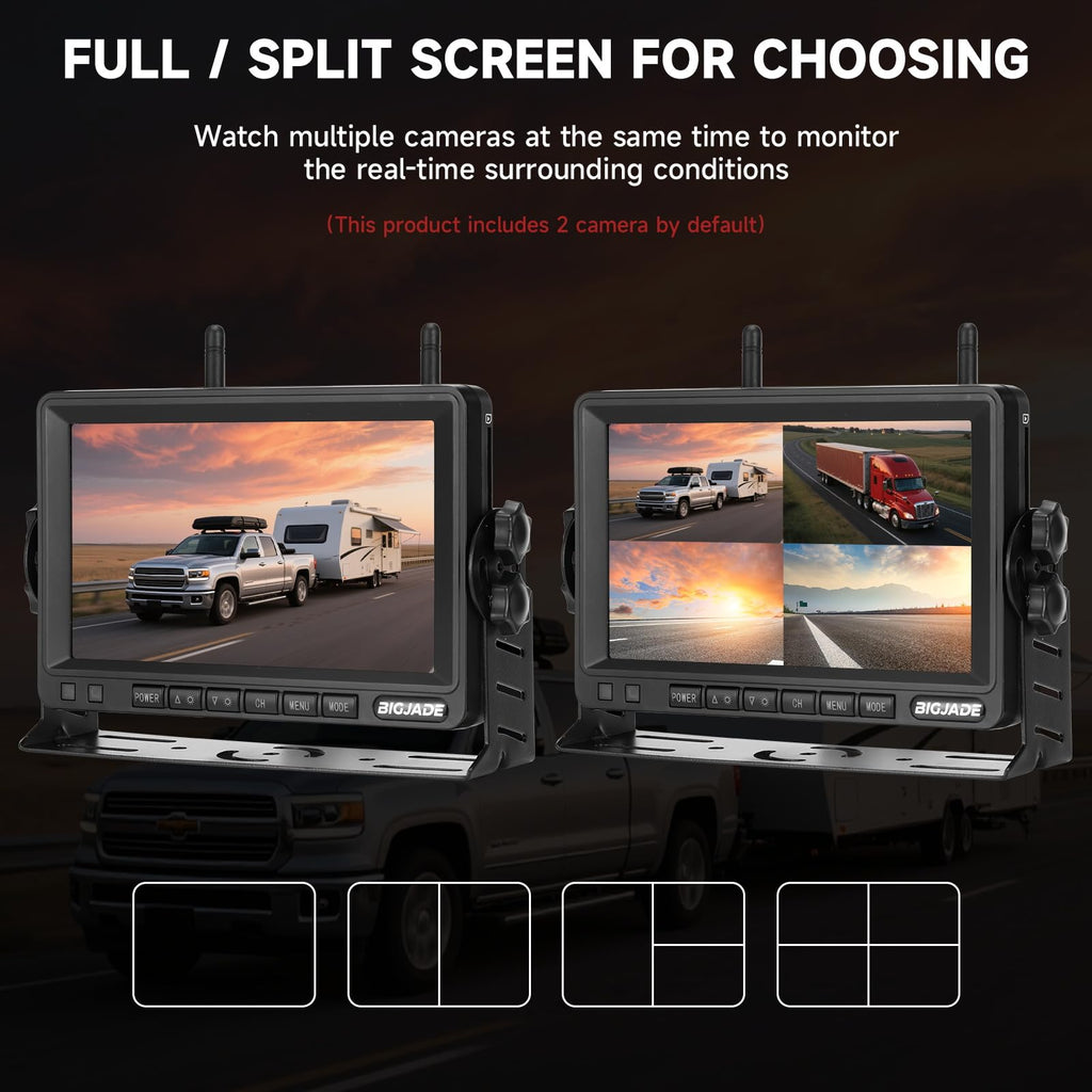 Wireless Backup Camera Dual Cameras 1080P HD 4CH Monitor N28621
