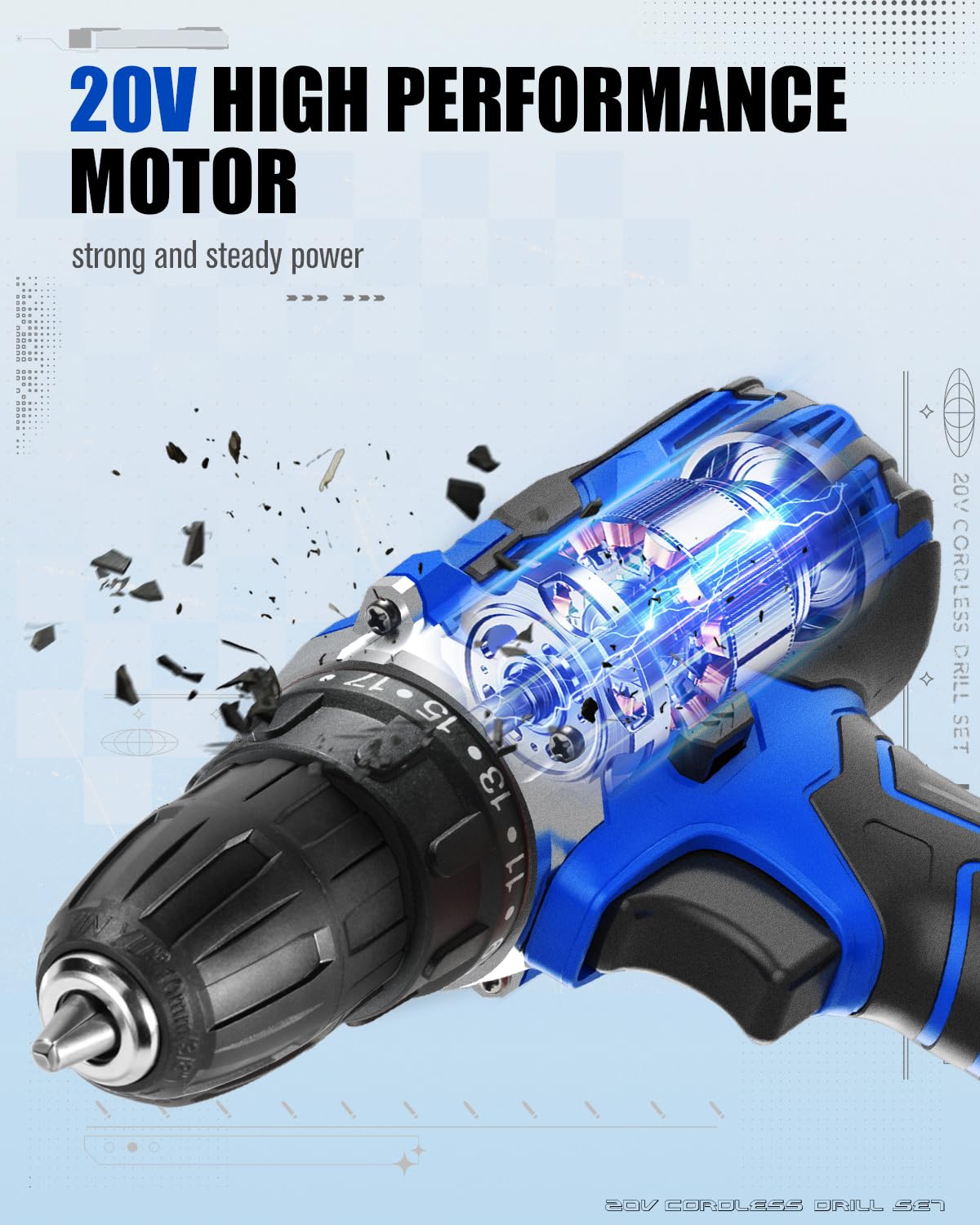 20V Cordless Drill Set with Battery and Charger D8657