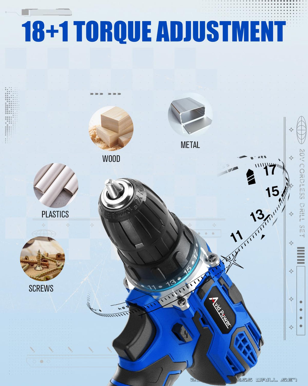 20V Cordless Drill Set with Battery and Charger D8657
