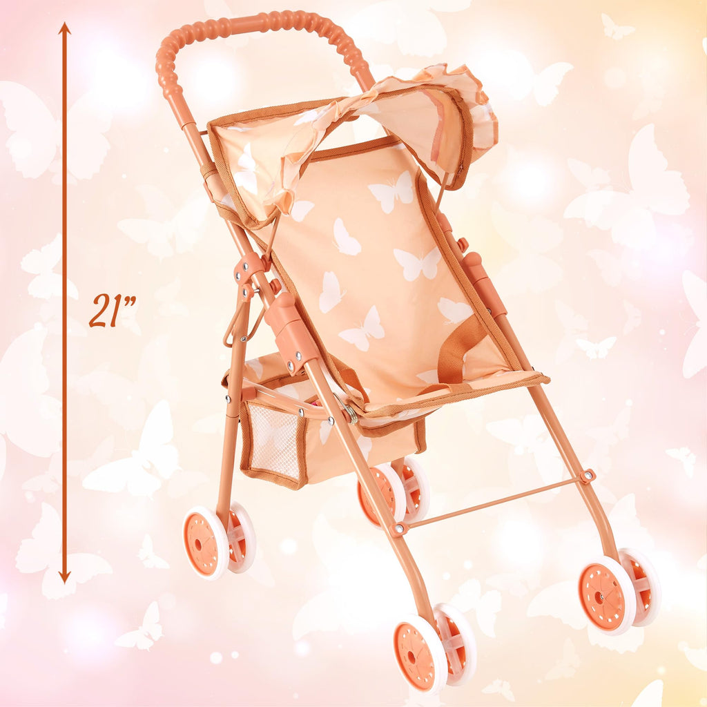 Baby Doll Stroller with Storage Basket, Foldable Frame, Canopy, Seatbelt G57160