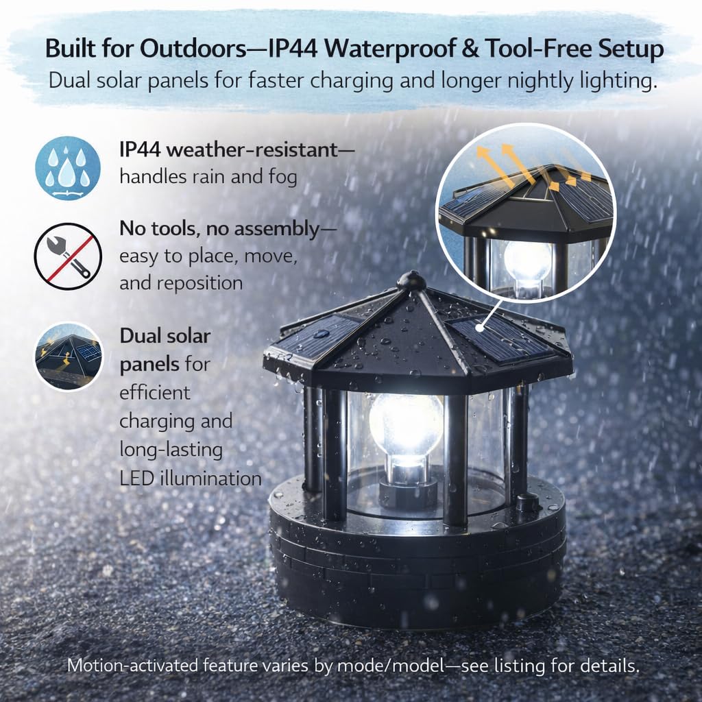 Solar Lighthouse Lamp with Rotating Beacon IP44 Waterproof LED Light N208