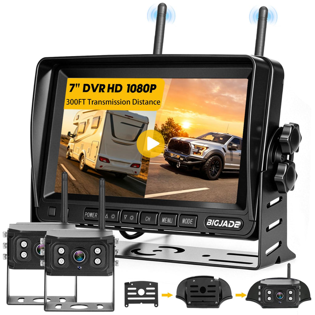 Wireless Backup Camera Dual Cameras 1080P HD 4CH Monitor N28621