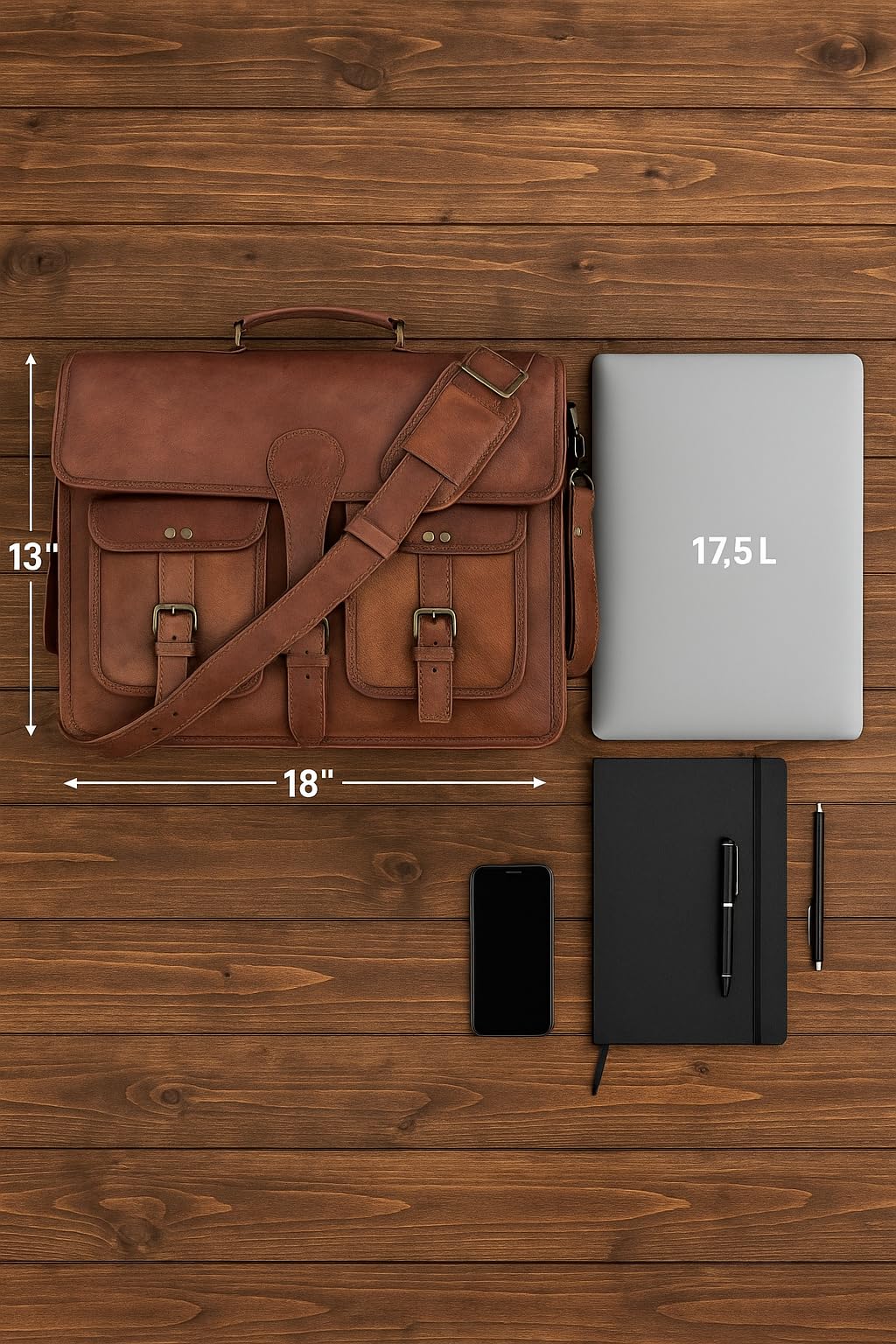 18 inch Leather Messenger Bag A9458