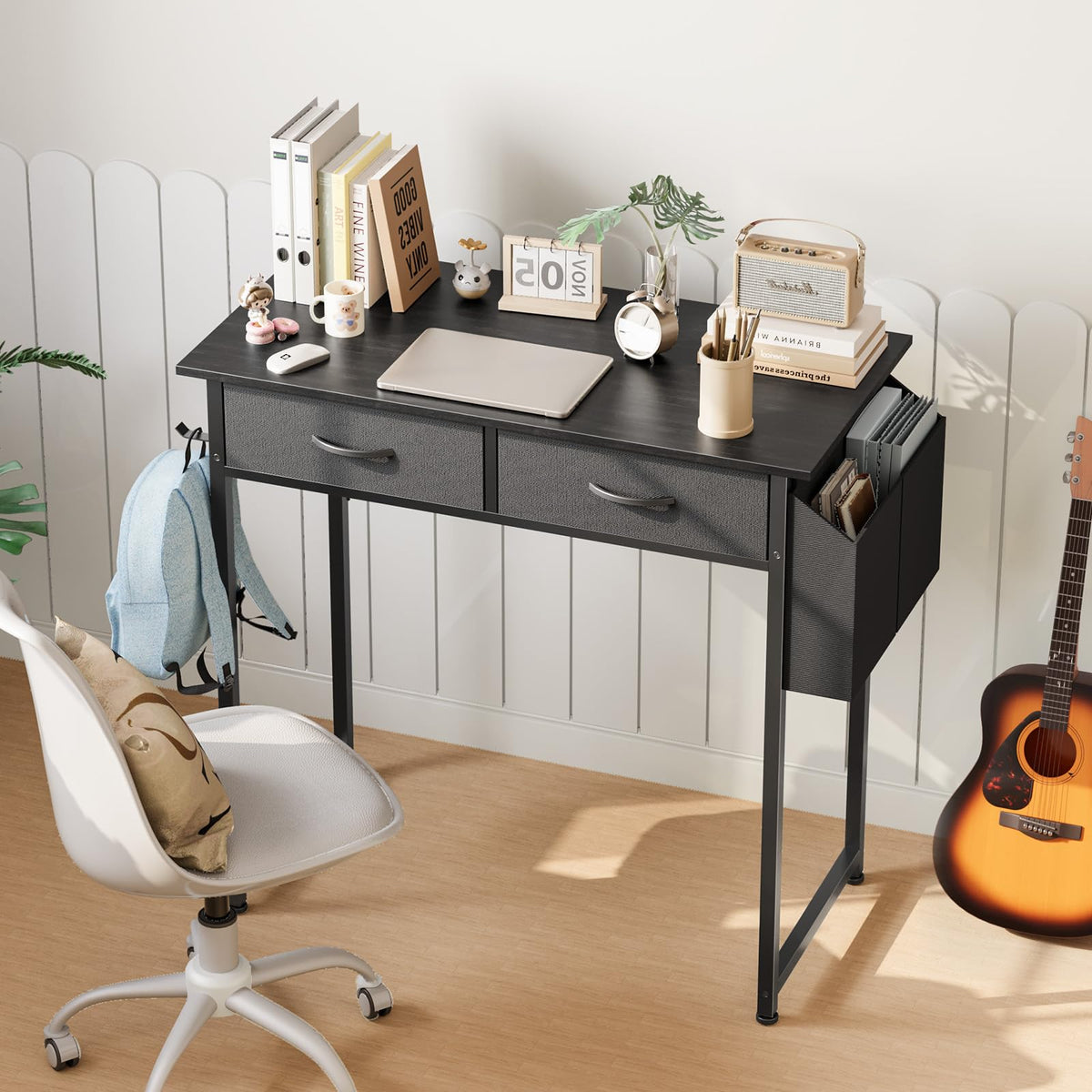 32" Black Computer Desk with Drawers J611566