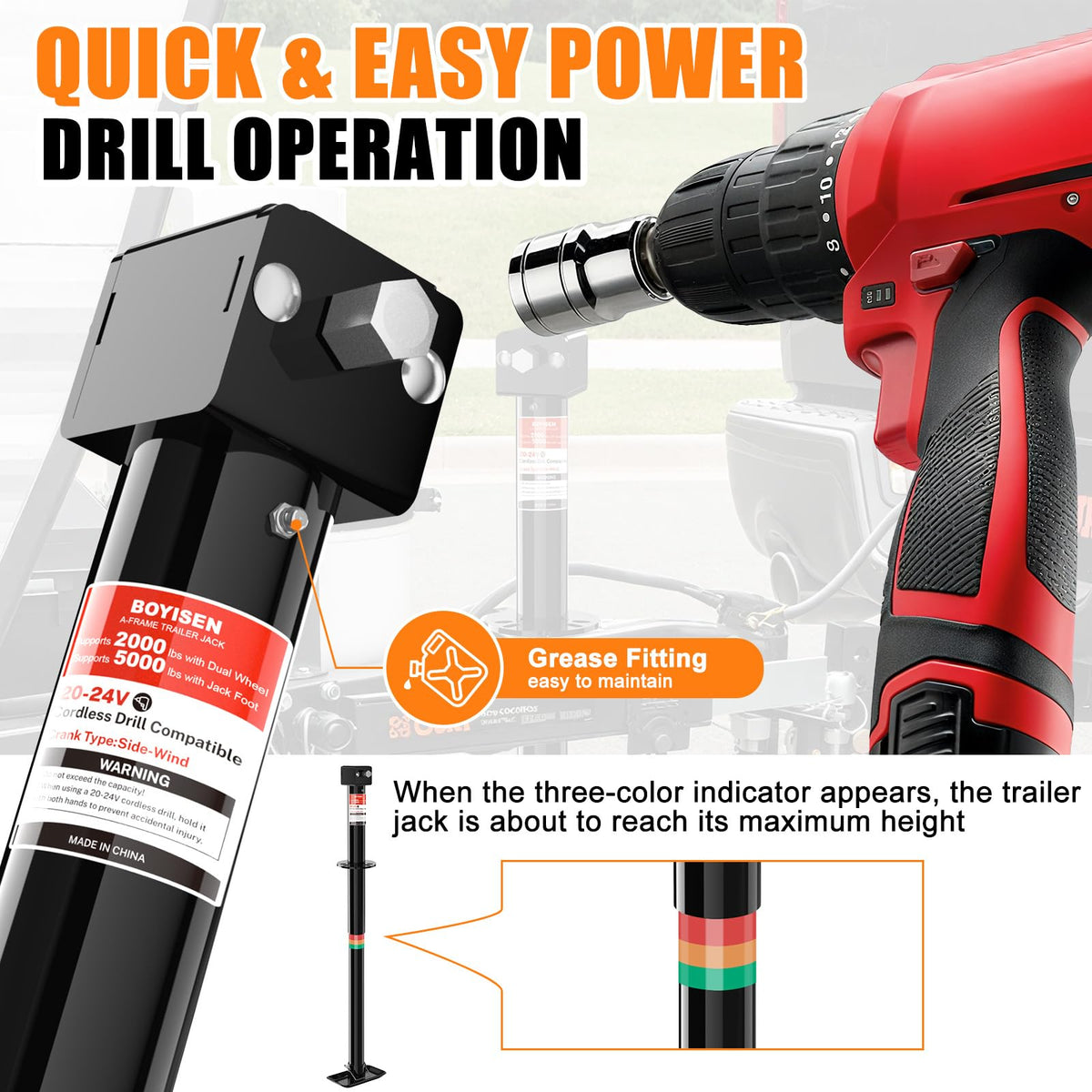 A-Frame Trailer Jack 2-in-1 5000lbs Foot Plate & 2000lbs Dual-Wheel Y35050