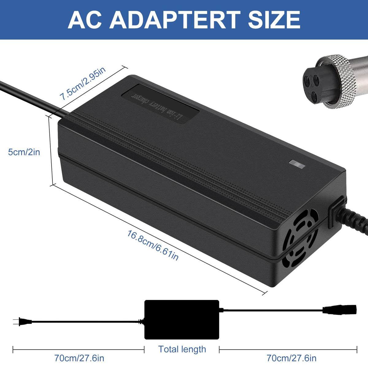 54.6V 2A 3 Prong Scooter Charger for 48V Lithium Battery C76022