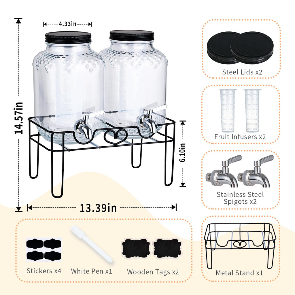 1 Gallon Glass Beverage Dispenser with Stand and Fruit Infuser X140