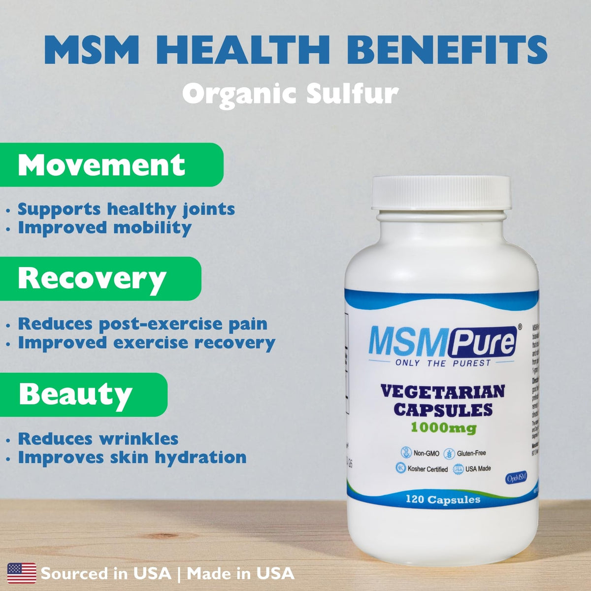 MSM 1000mg Vegetarian Capsules 120 Count V4669