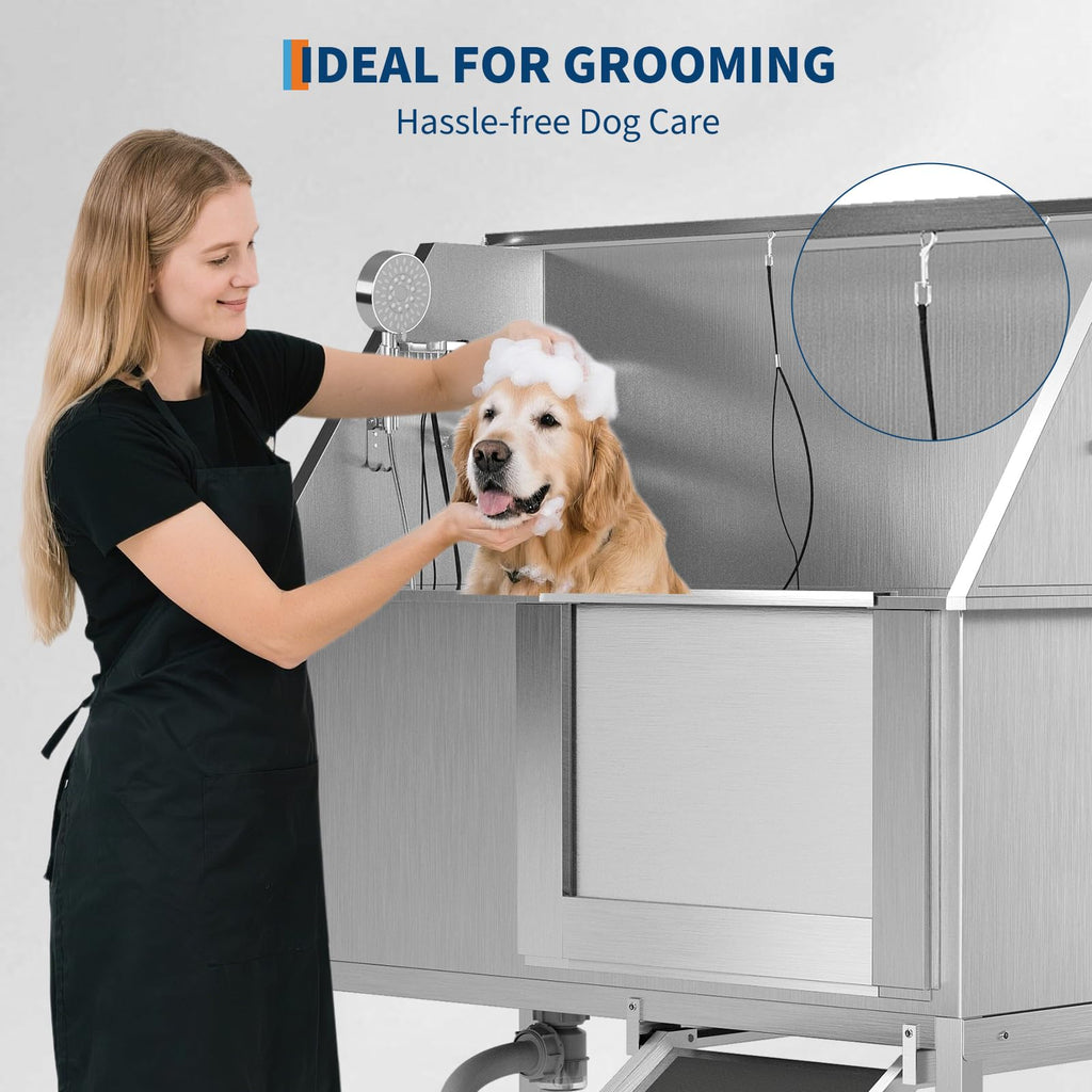 50 Inch Stainless Steel Dog Washing Station with Non-Slip Ramp B699713