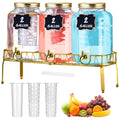 3 Pcs 2 Gallon Glass Drink Dispenser with Stand and Lid N97613