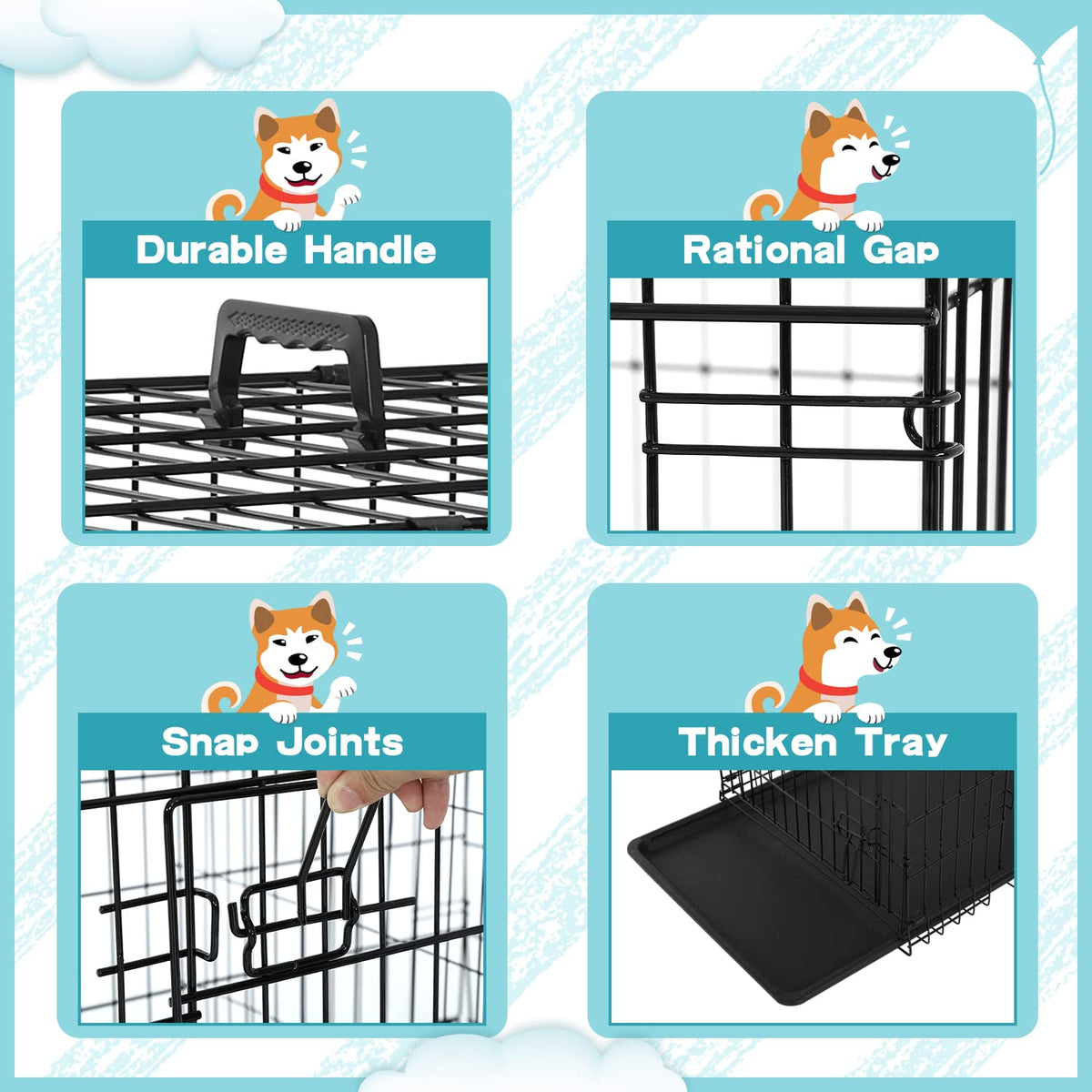 36 Inch Double-Door Metal Dog Crate with Tray and Divider L3477