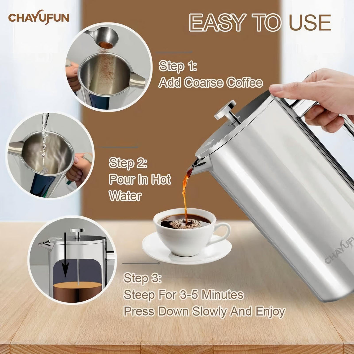 Stainless Steel French Press Coffee Maker 34oz I762420