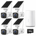 Solar Security Cameras Wireless Outdoor System 4-Cam 2.5K 64GB SD E804918