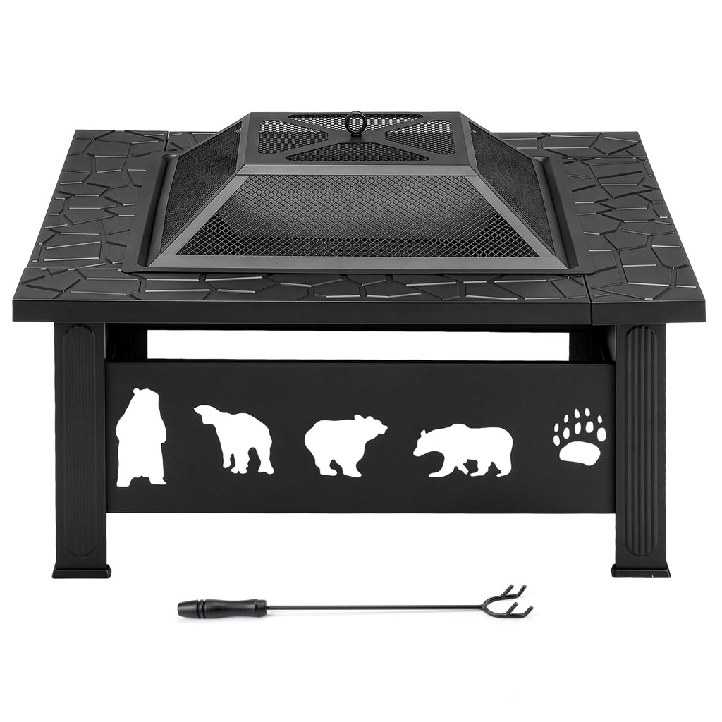 32 Inch Square Metal Patio Fire Pit Table X3546
