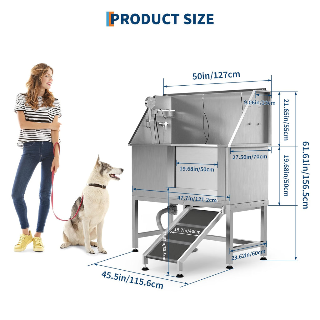 50 Inch Stainless Steel Dog Washing Station with Non-Slip Ramp B699713